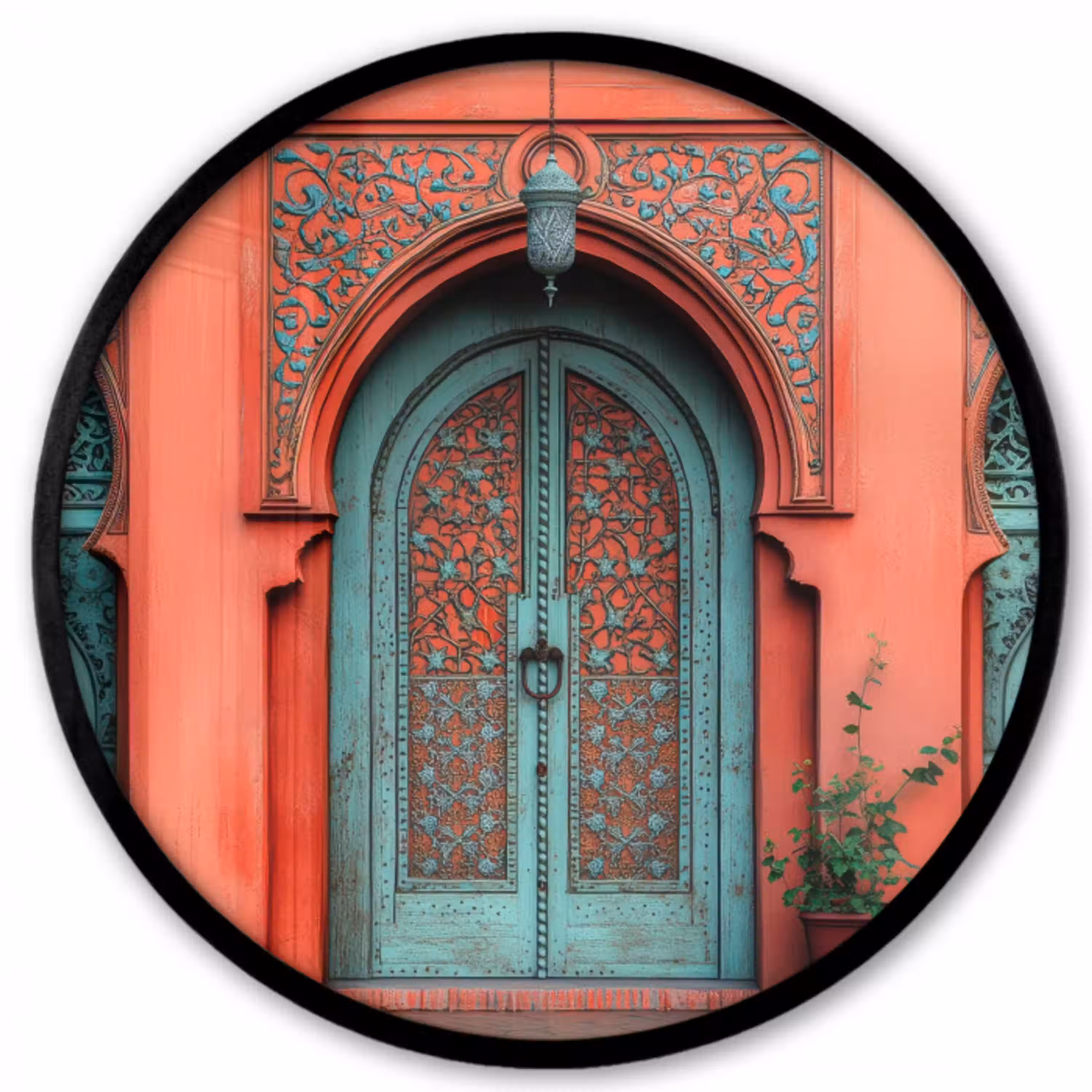 Lantaarn - Deur - Turquoise Fotolijst rond zonder passe partout klein -3d