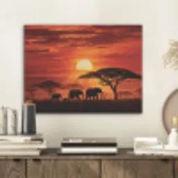 Savanne - Olifanten - Zonsondergang PET vilt klein -sfeer1