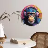 Graffiti - Chimpanzee - Street art - Koptelefoon - Aap Wandcirkel kunststof plaat 5mm dik klein -sfeer4