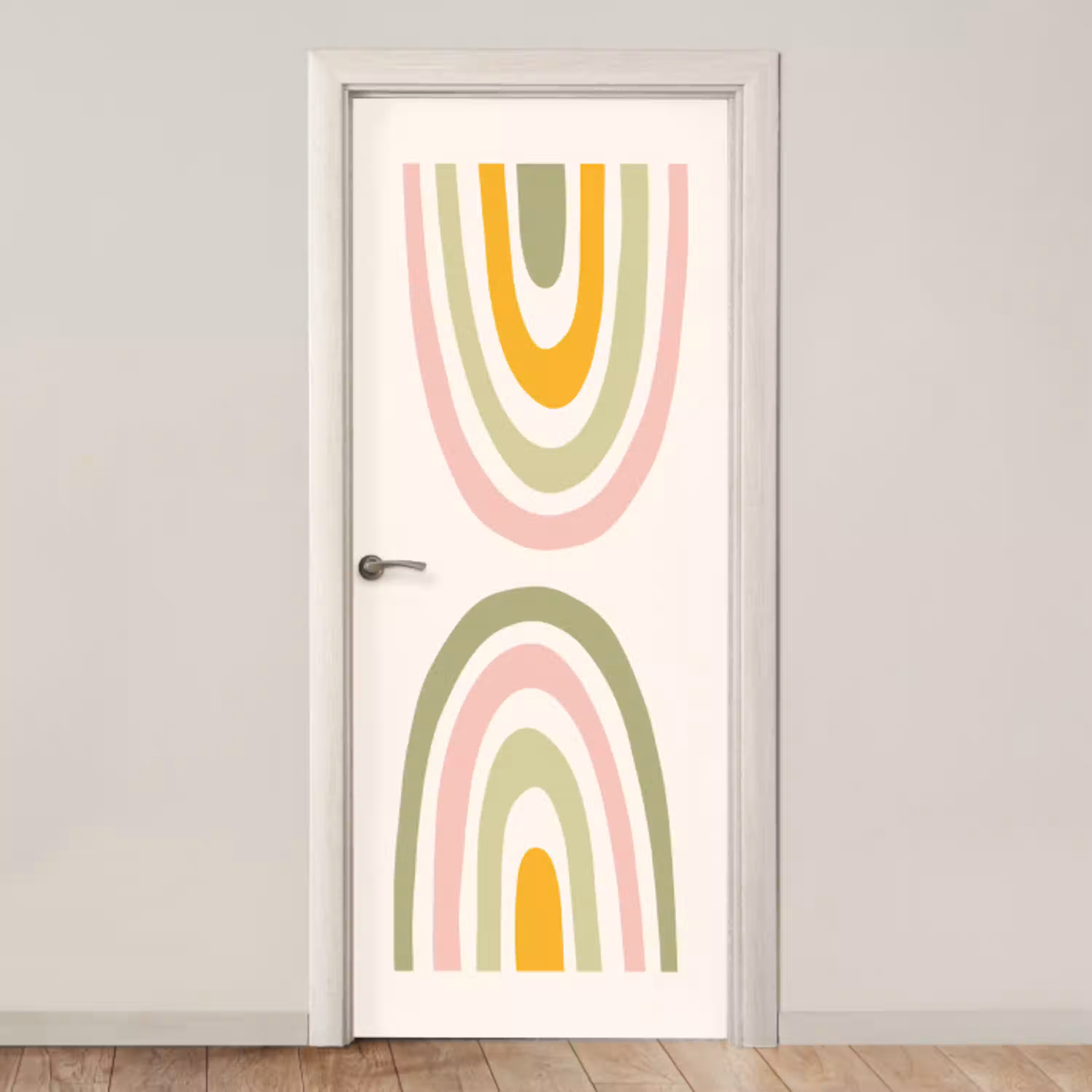 Regenboog - Pastel - Groen - Roze - Modern deurposter klein -3d_beige