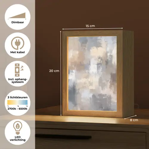 Penseelstreken - Schilderij - Beige Light Box met kabel (Tafellamp) klein -USP_NL