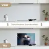 Stier - Zwart - Abstract - Horens keuken achterwand spatscherm klein -voor_na_NL
