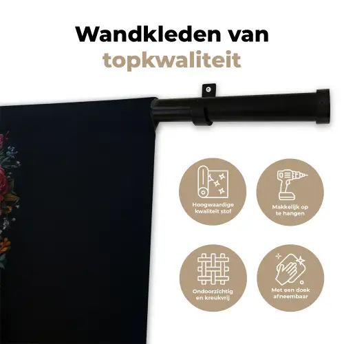 Bloemen - Kleurrijk - Schedel Wandkleed katoen klein -sfeer2