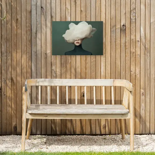 Hoed - Vrouw - Beige Tuinposter op houten frame 2 cm dik klein -sfeer4