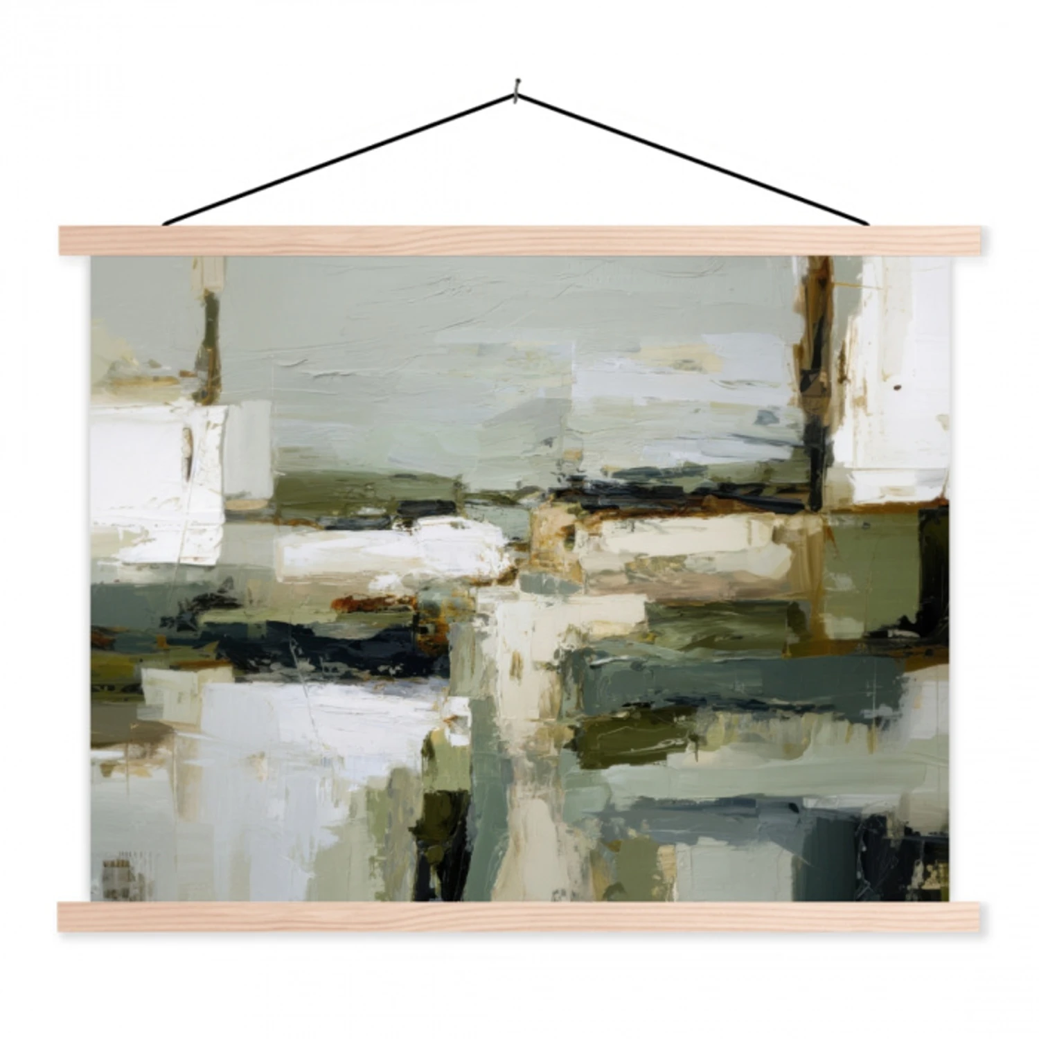 Penseelstreken - Groen - Abstract - Japandi textielposter latten blank klein -3d