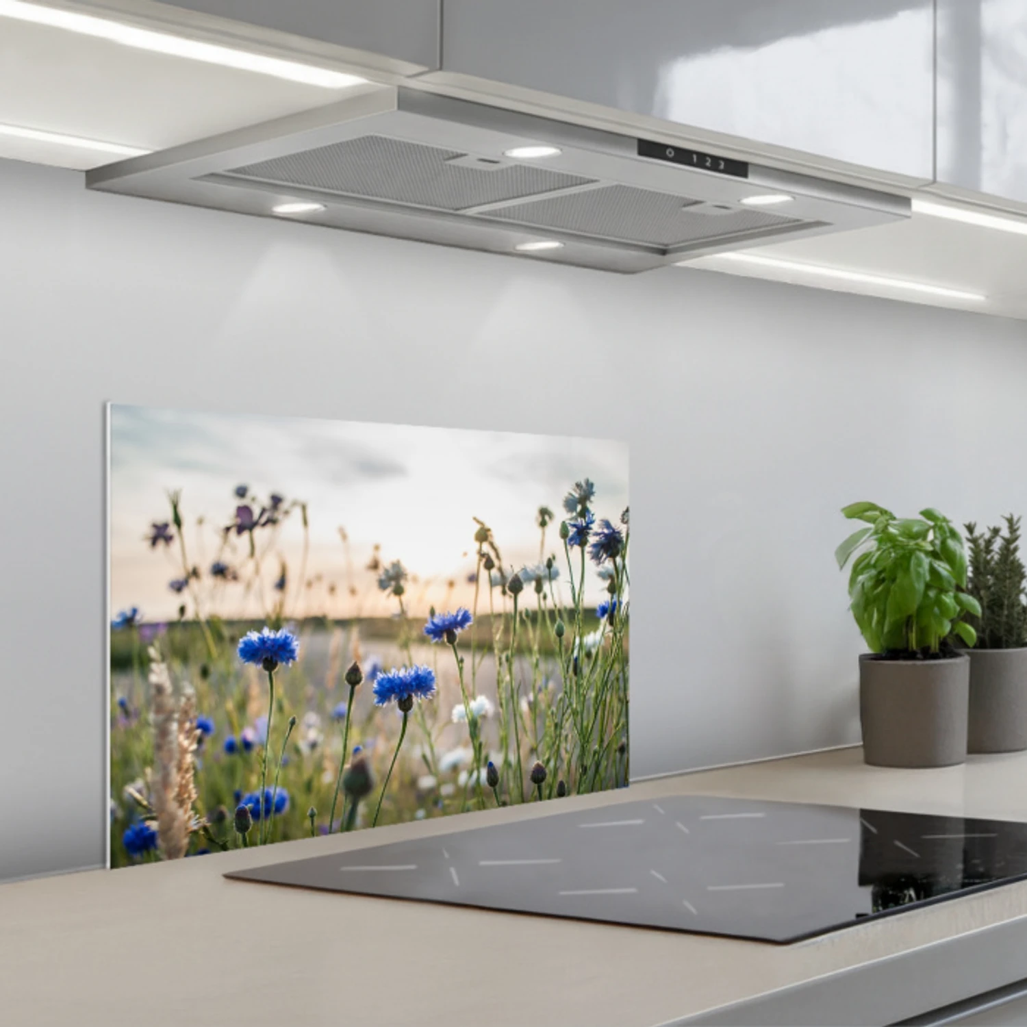 Zomeravond met Korenbloemen keuken achterwand spatscherm klein -3d_schuin