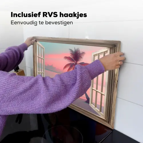 Doorkijk - Strand - Palmboom - Tropisch Inductie beschemer met haakjes klein -ky-ophangen-nl