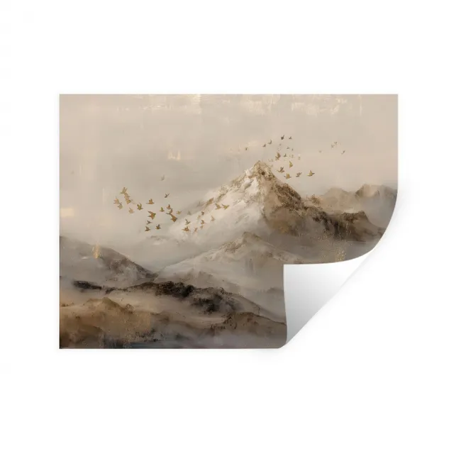 Muursticker - Berglandschap - Mist  - Penseelstreken