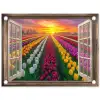 Doorkijk - Bloemen - Tulpen - Kleurrijk - Zonsondergang tuinposter los doek klein -3d