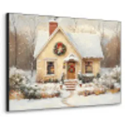 Kerst - Huis - Winter - Sneeuw Textielframe zwart klein -3d