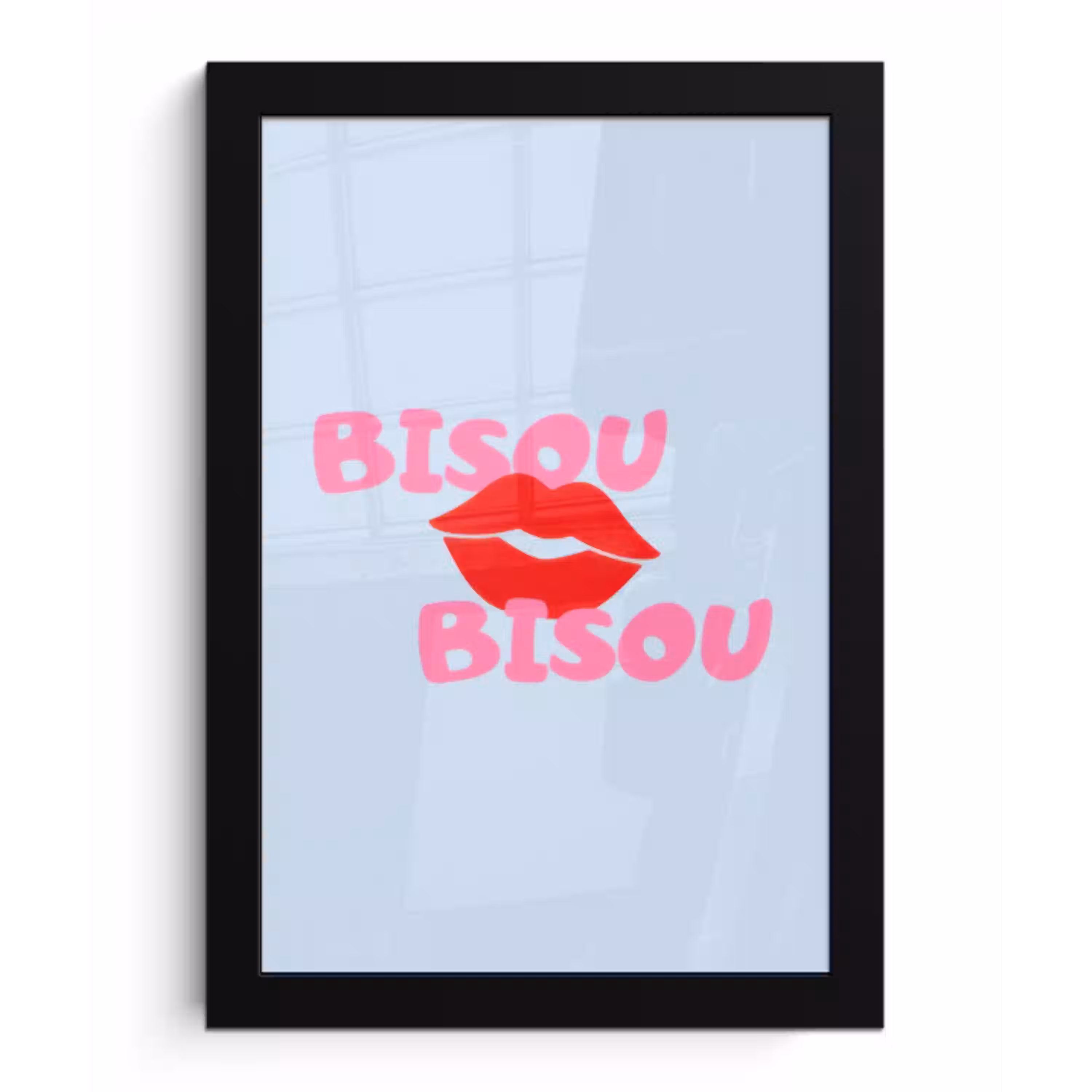 Lippen - Bisou - Blauw fotolijst zwart zonder passe partout klein -3d
