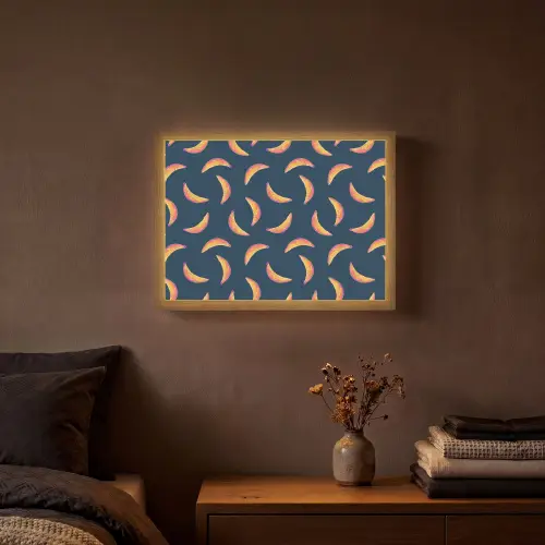 Banaan - Tropisch - Blauw - Patroon Light Box met batterij (Wandlamp) middel 907 -sfeer4
