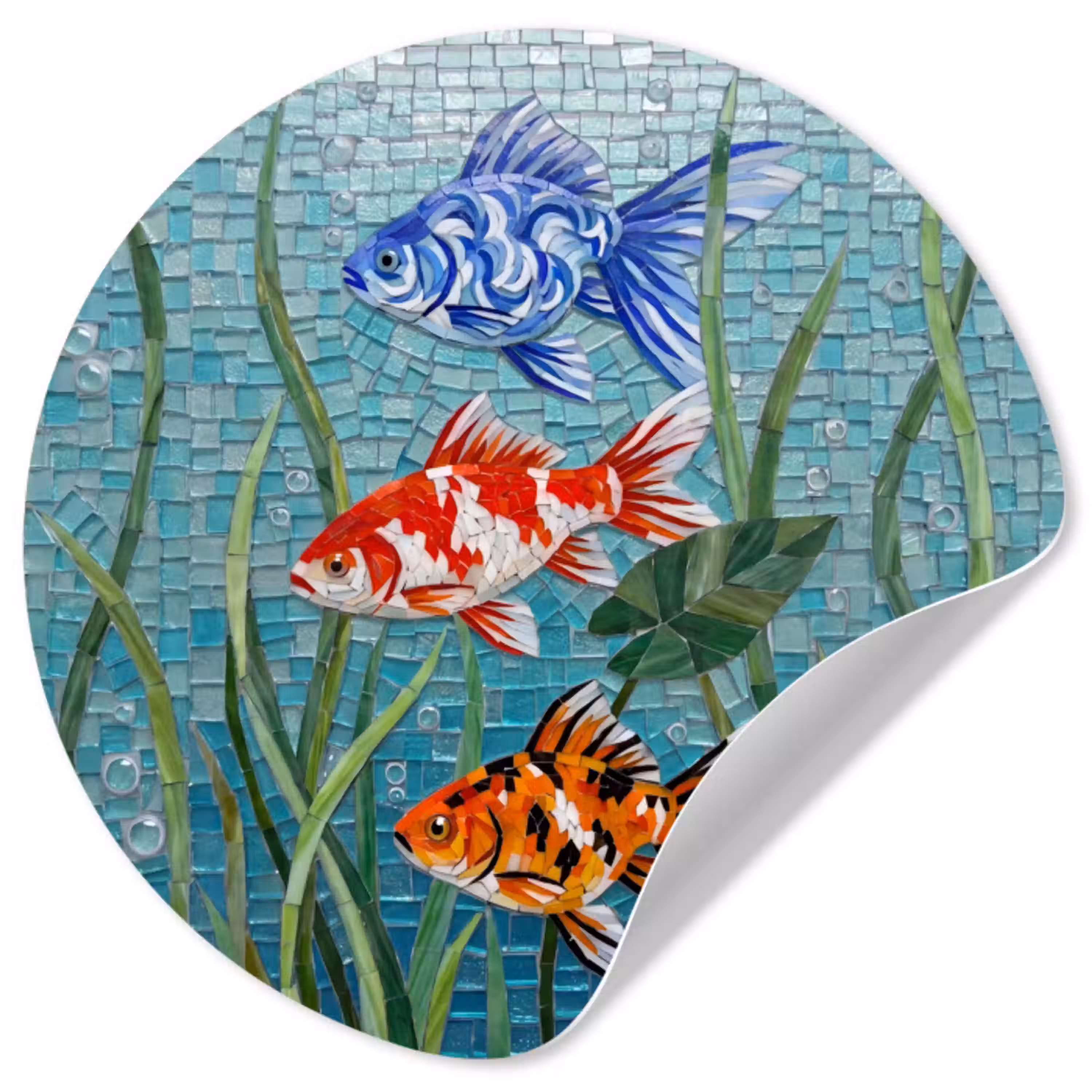Vis - Mozaïek - Onderwater - Kleurrijk - Dieren Wandcirkel behangsticker klein -3d