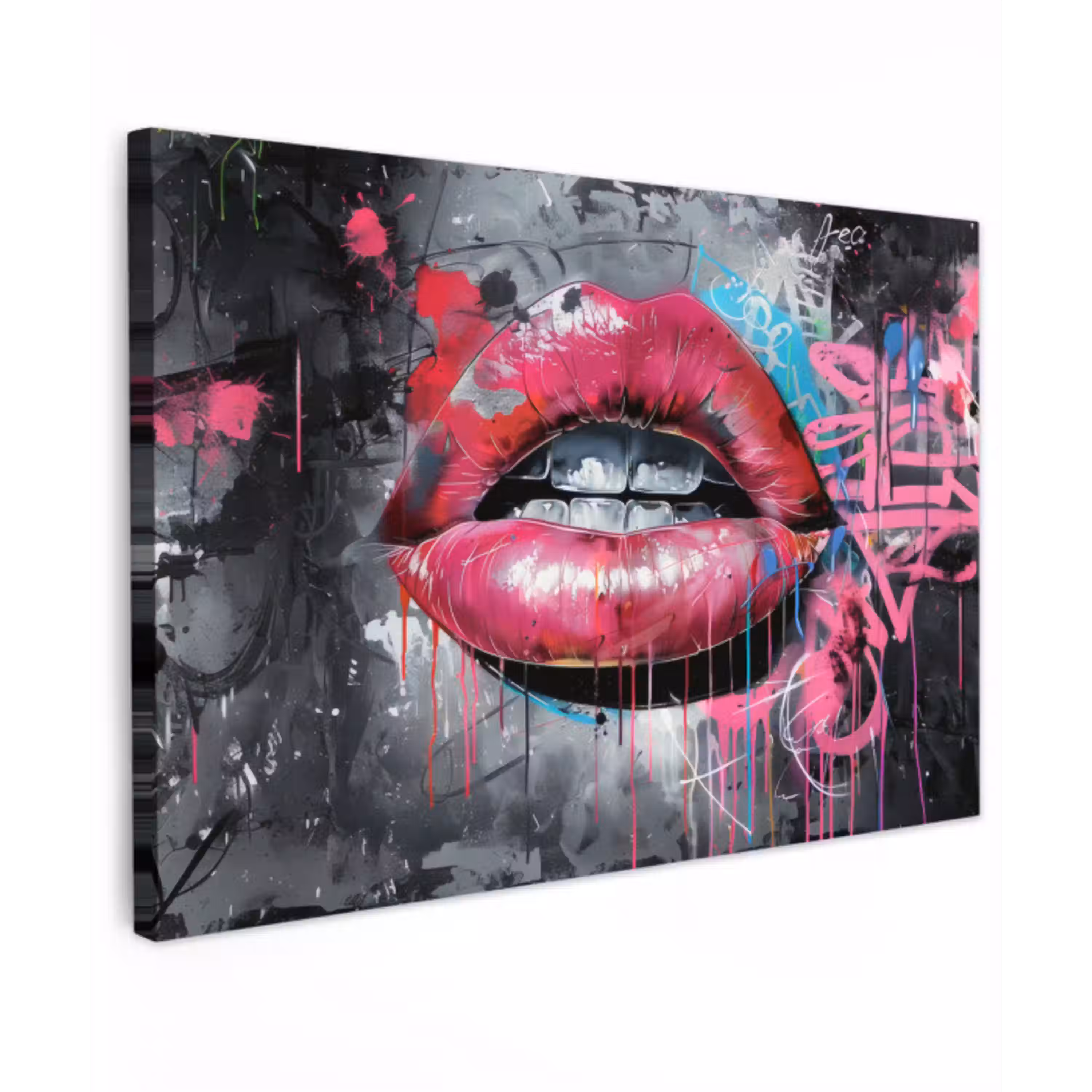Lippen - Felroze - Graffiti - Verfstrepen canvas 2cm klein -z3d