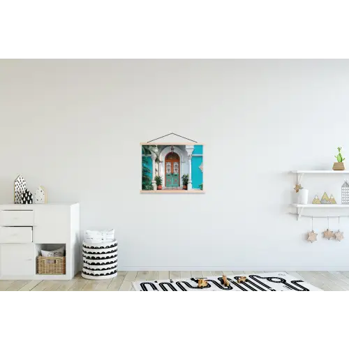 Zuilen - Sierlijke - Deur - Blauw textielposter latten blank klein -kinderkamer