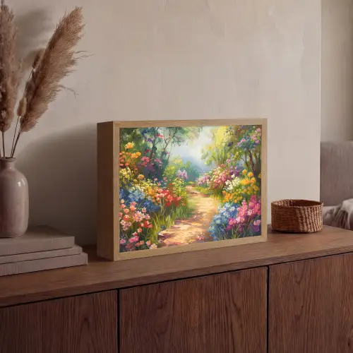 Natuur - Landschap - Bloemen - Kleurrijk Light Box met batterij (Wandlamp) middel -sfeer2