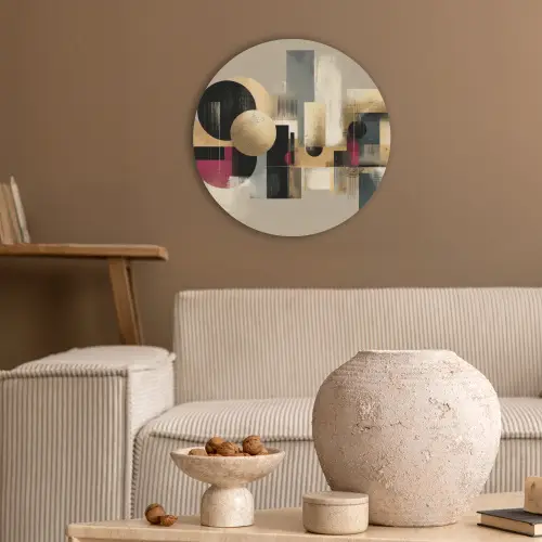 Abstract - Vormen - Beige - Texturen Akoestische PET Vilt - Rond klein -sfeer1