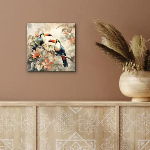 Toekan - Vogels - Bloemen - Tak aluminium wit klein -sfeer4