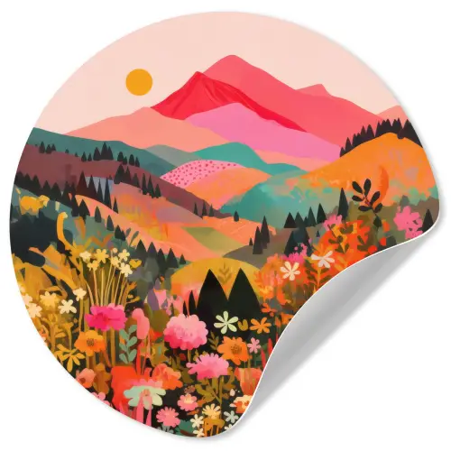 Zonsondergang - Bergvallei - Contrast Wandcirkel behangsticker klein -3d