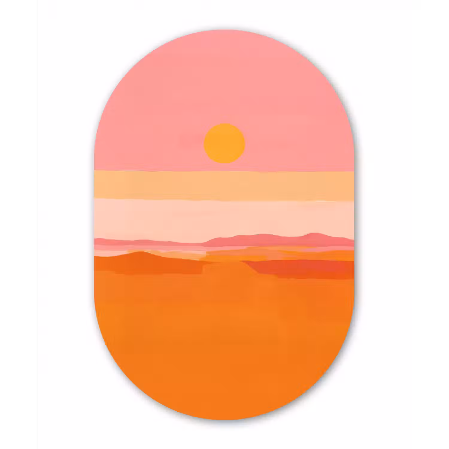 Glasbild Oval - Sonne - Abstrakt - Landschaft - Orange