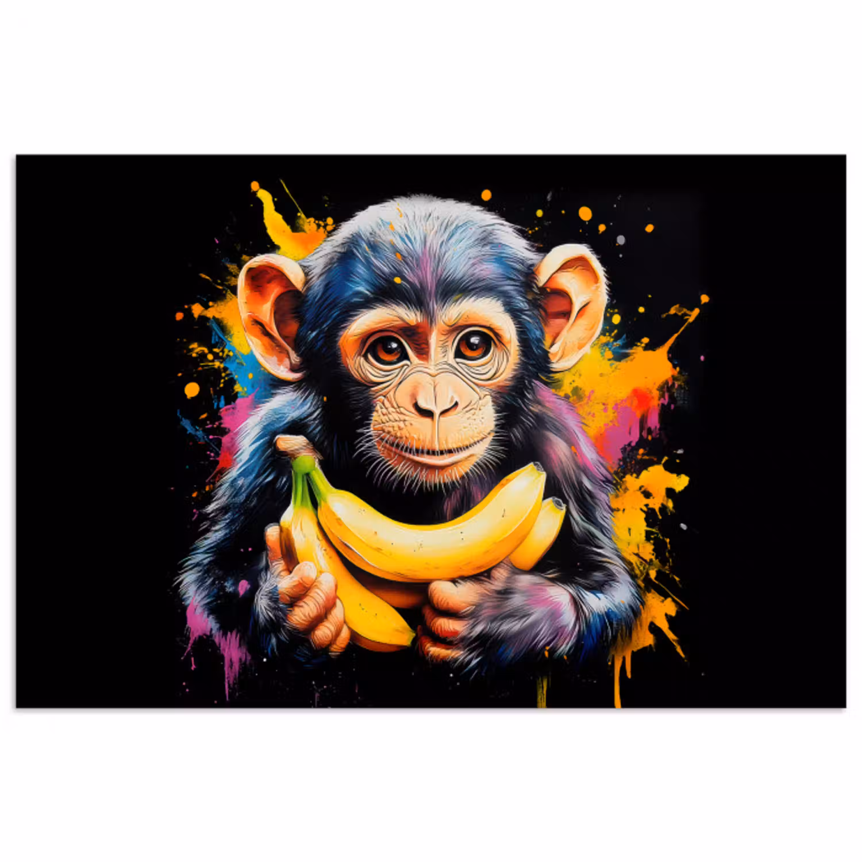 Aap - Graffiti - Kleurrijk - Bananen - Modern poster papier klein -3d