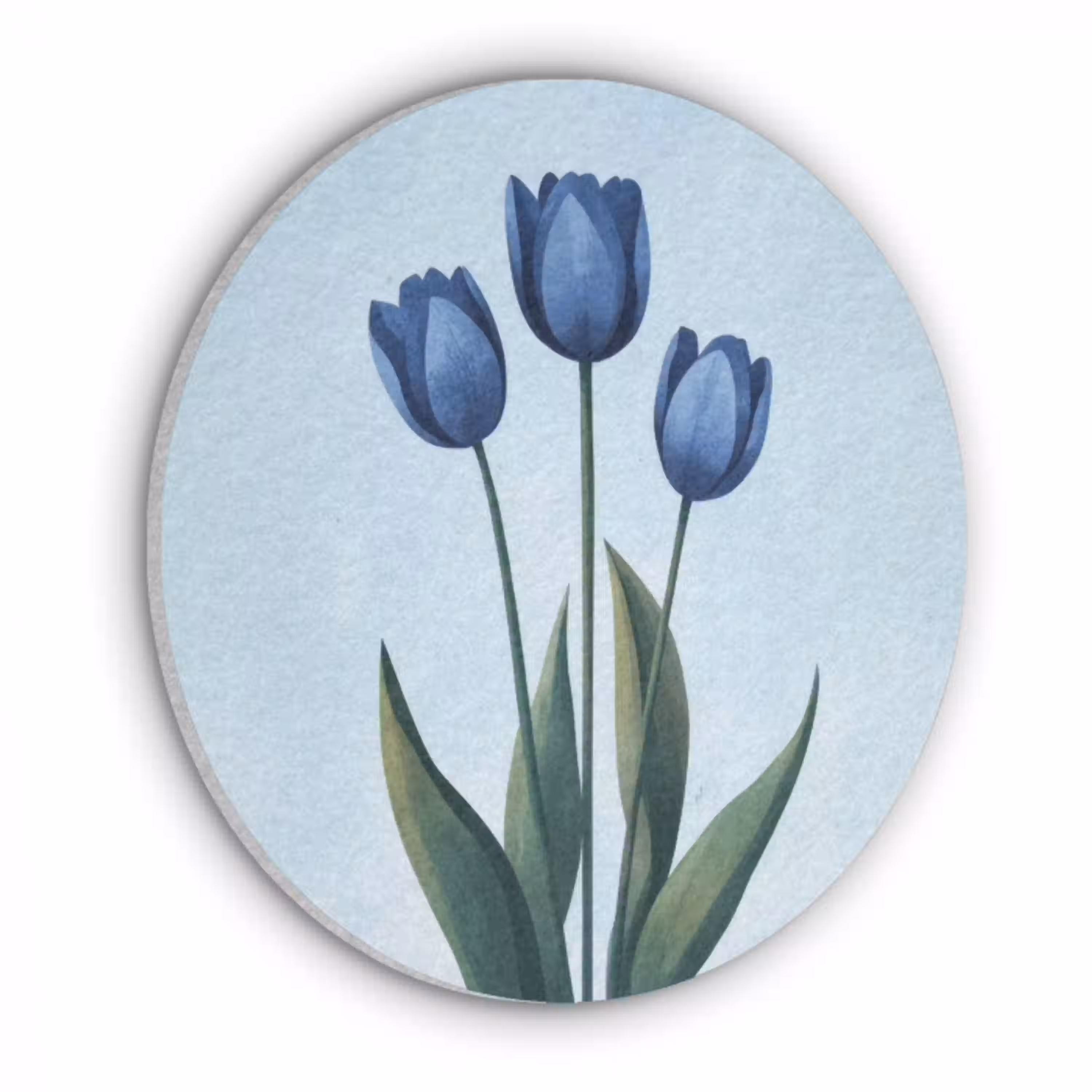 Tulpen - Blauw - Bladeren Akoestische PET Vilt - Rond klein -3d