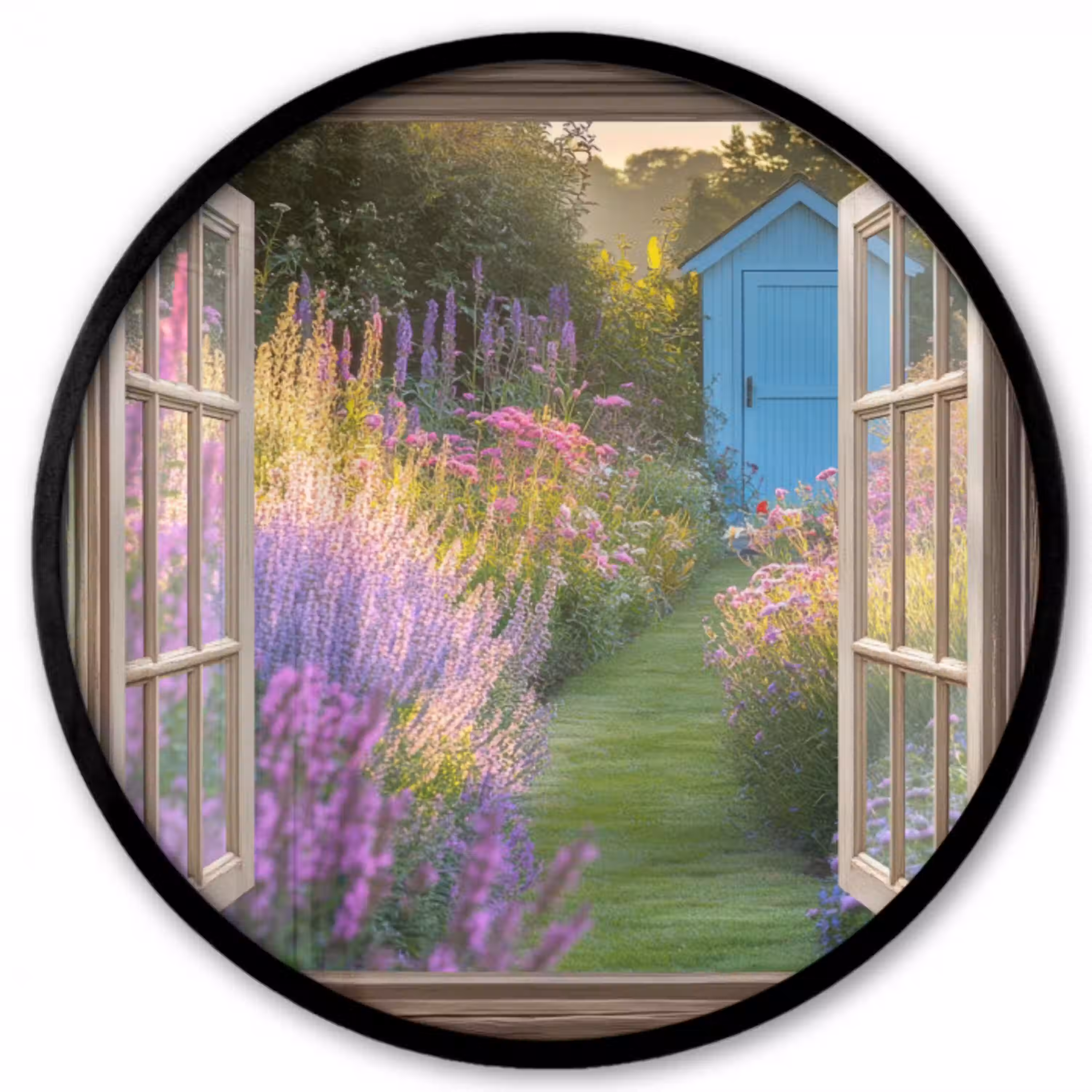 Doorkijk - Bloemen - Raam - Natuur Fotolijst rond zonder passe partout klein -3d