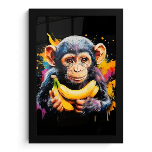 Aap - Graffiti - Kleurrijk - Bananen - Modern fotolijst zwart zonder passe partout klein -3d
