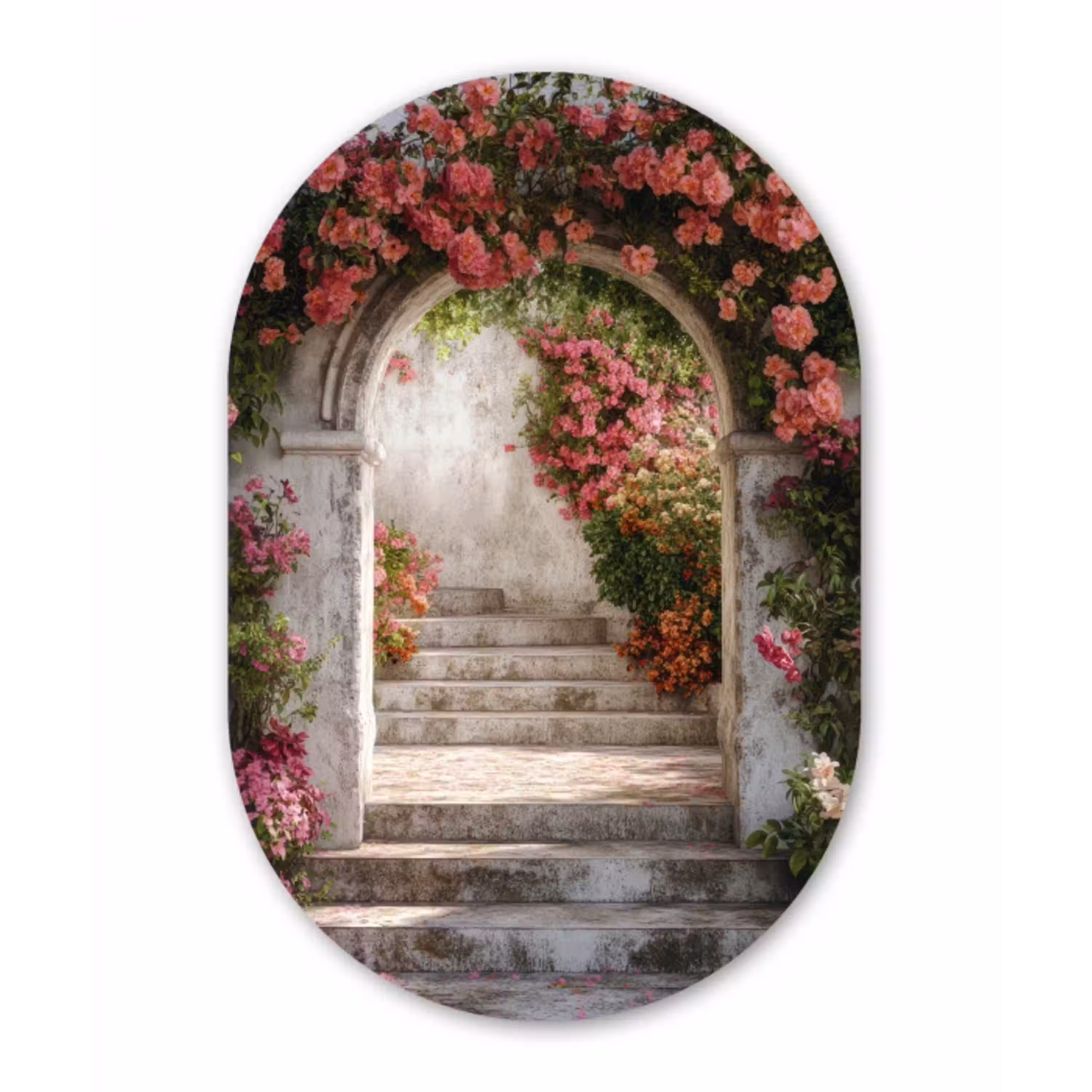 Doorkijk - Rozen - Vintage - Poort Wandcirkel Ovaal Aluminium middel -3d