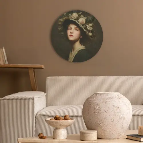 Bloemenhoed - Portret - Vrouw Akoestische PET Vilt - Rond klein -sfeer1