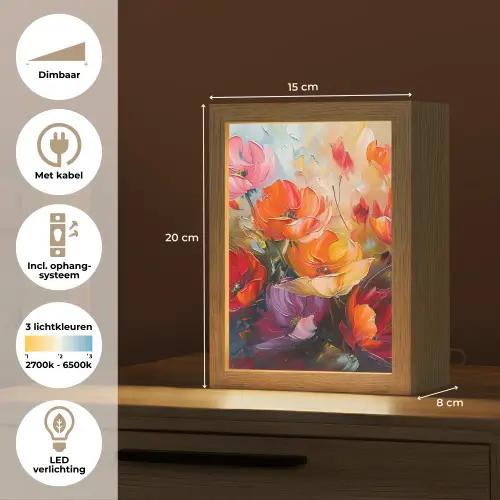 Bloemen - Kleurrijk - Verf - Abstract - Kunst Light Box met kabel (Tafellamp) klein -USP_NL