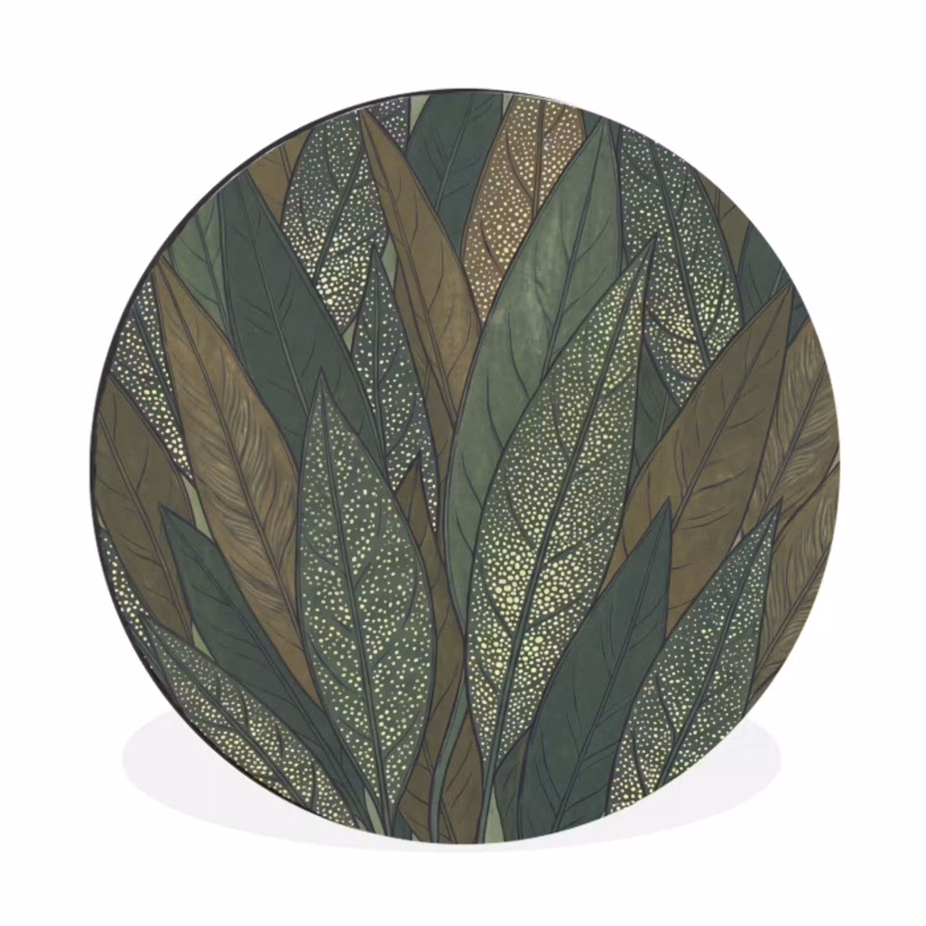 Bladeren - Patroon - Gestippeld - Natuur - Groen Wandcirkel aluminium klein -3d