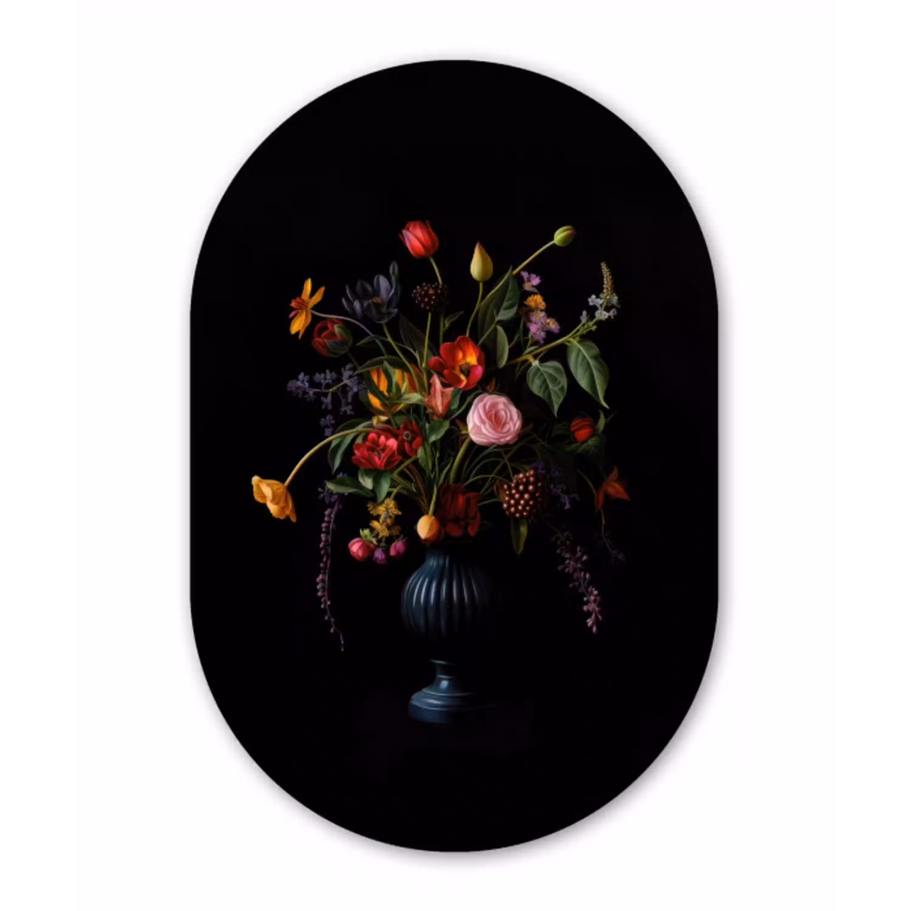Bloemen - Bessen - Klassiek Wandcirkel Ovaal Glas middel -3d