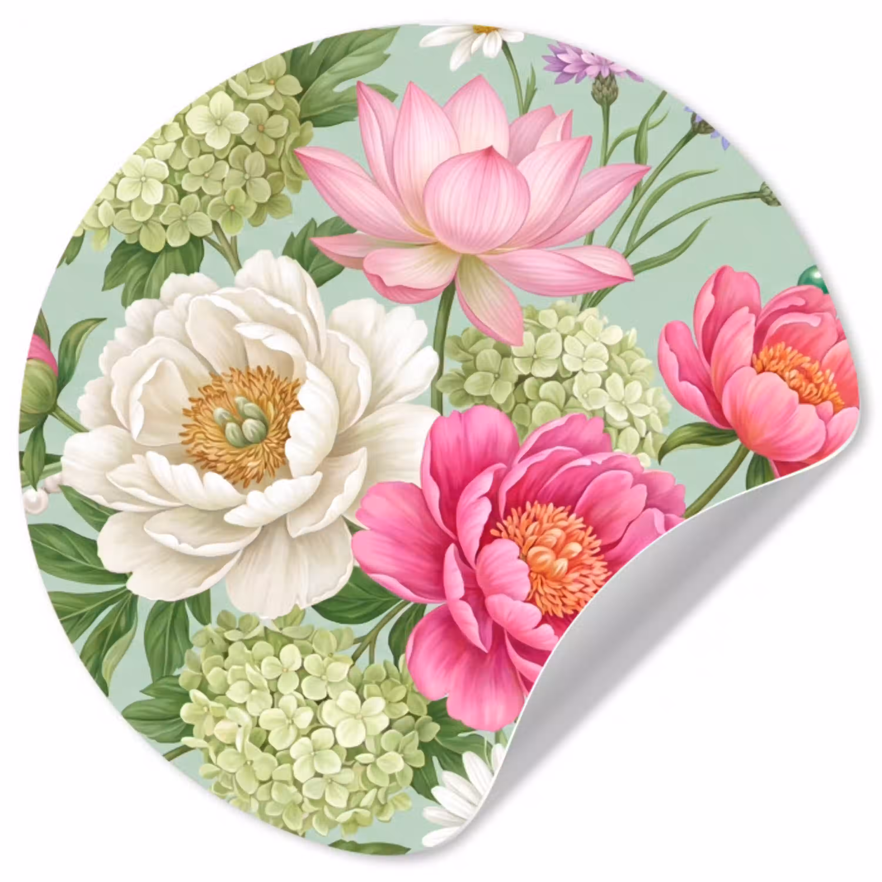 Bloemen - Patroon - Botanisch - Groen Wandcirkel behangsticker klein -3d