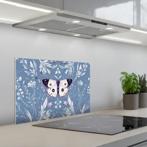 Vlinder - Bloemtakken - Lichtblauw keuken achterwand spatscherm klein -3d_schuin