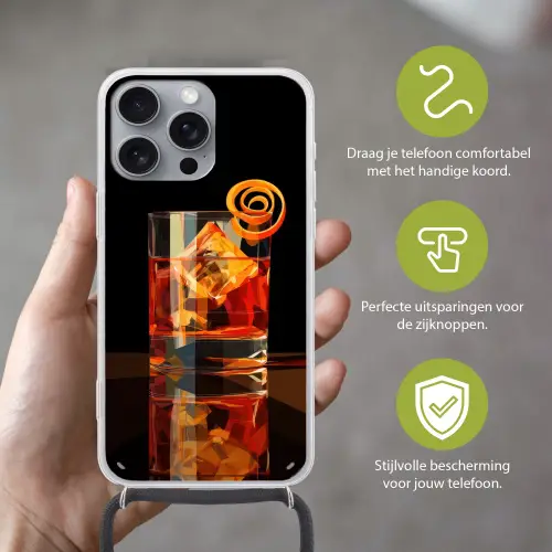 Glas - Ijsblokjes - Drinken - Bruin Hoesje iPhone 16 Pro Max met koord klein -sfeer2_NL