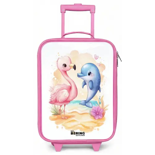 Roze flamingo en blauwe dolfijn op een strand Kinderkoffer - Roze klein -zz3dotto