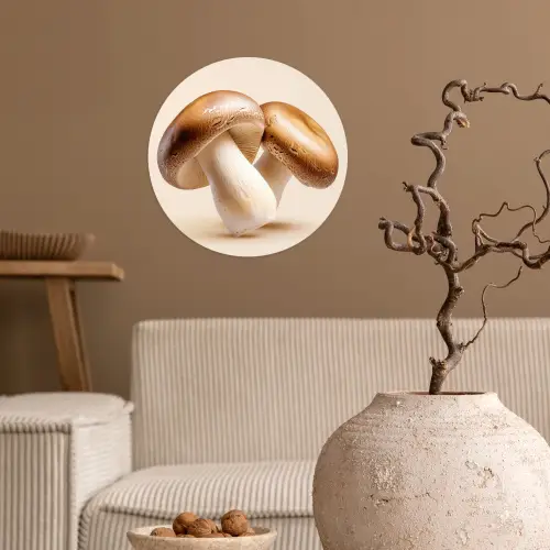 Champignons - Zacht - Beige Wandcirkel behangsticker klein -sfeer1