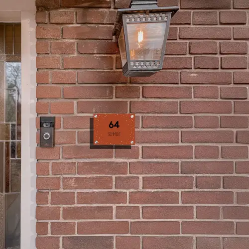 Roestbruin met stippen - Modern Naambord Rechthoek middel -sfeer7-rechthoek-S