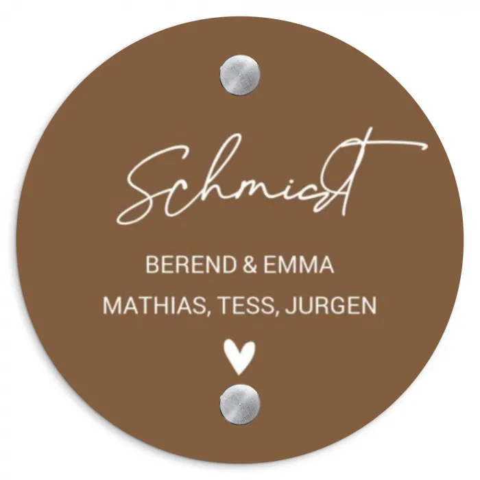 Bruin - Sierlijk Naambord Rond klein -3d
