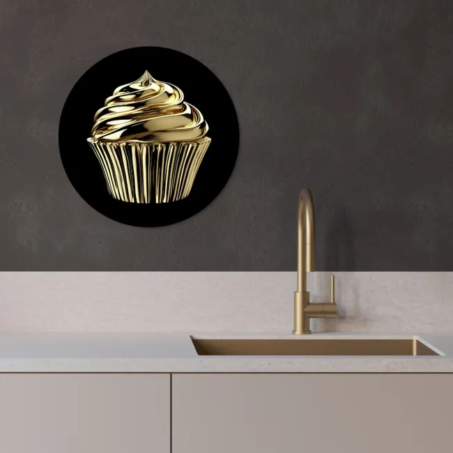 Cupcake - Eten - Goud - Zwart KitchenYeah - Keuken - Wandcirkel Forex klein -sfeer1