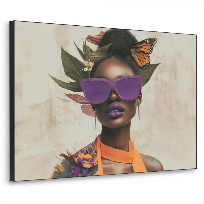 Vrouw - Zonnebril - Vlinder - Bloemen Textielframe zwart klein -3d