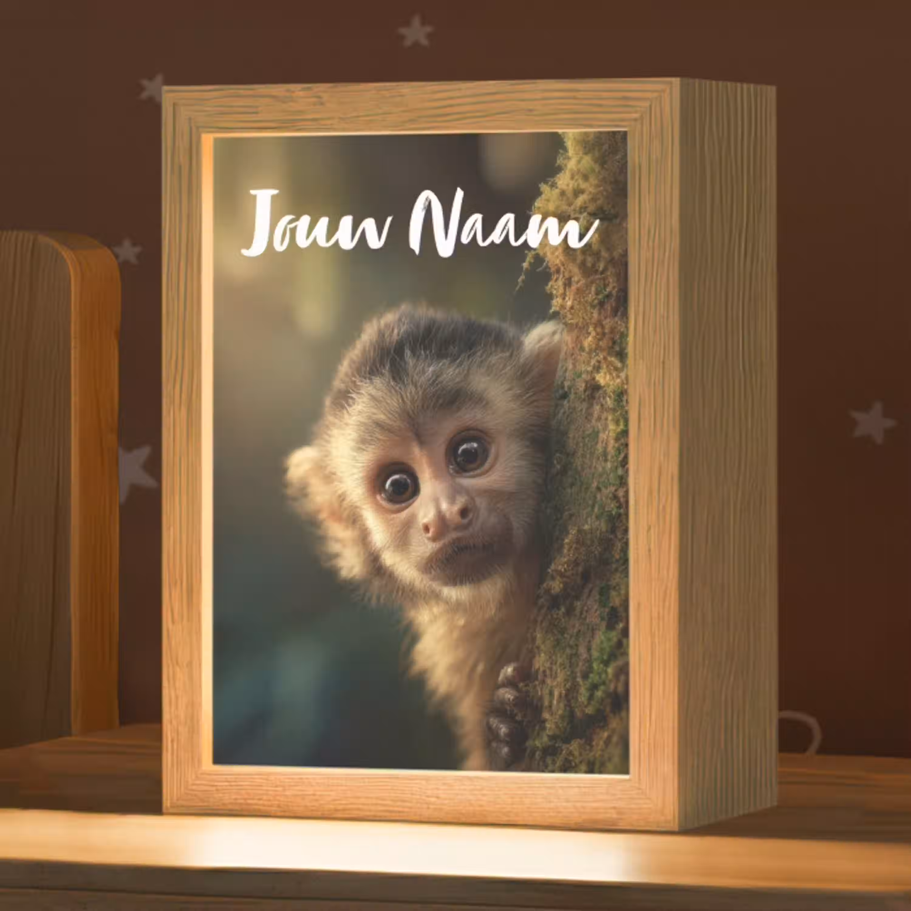 Aap - Boomstronk - Bruin Light Box met kabel (Kinderlampje) klein -zzz_3d_website