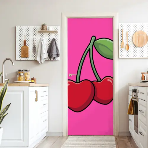 Kers - Roze - Fruit deurposter klein -sfeer5