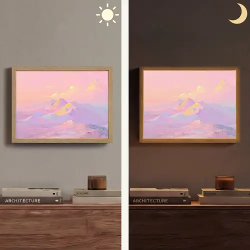 Bergtoppen - Wolken - Dromerig Light Box met batterij (Wandlamp) middel -sfeer3