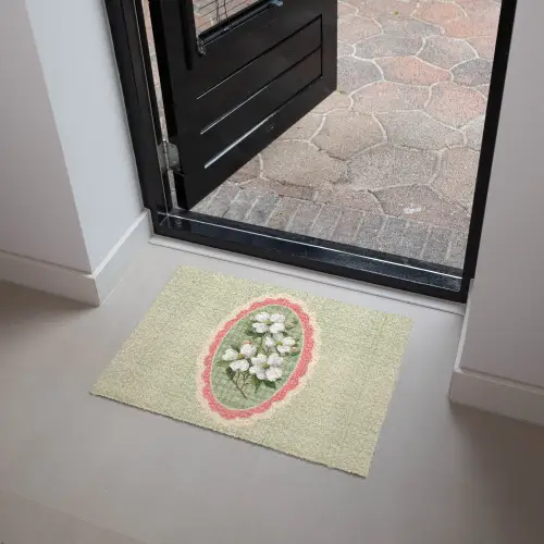 Bloemen - Illustratie - Geruit - Groen Deurmat klein -sfeer5