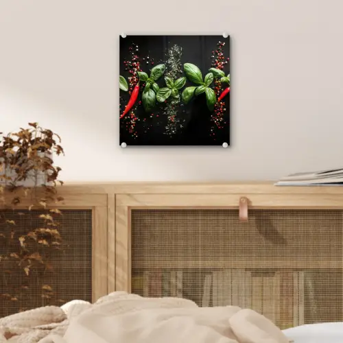 Chilipepers - Basilicum - Blaadjes - Rood plexiglas 5mm klein -sfeer4