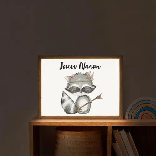 Wasbeer - Dier - Bosdieren Light Box met batterij (Wandlamp kind) middel -sfeer1_kind