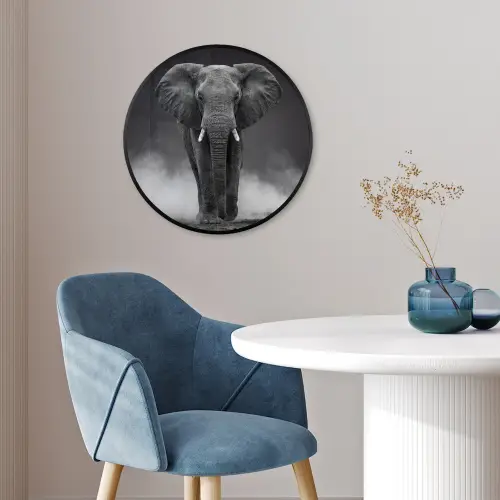 Olifant - Zwart - Wit - Rook Fotolijst rond zonder passe partout klein -sfeer2