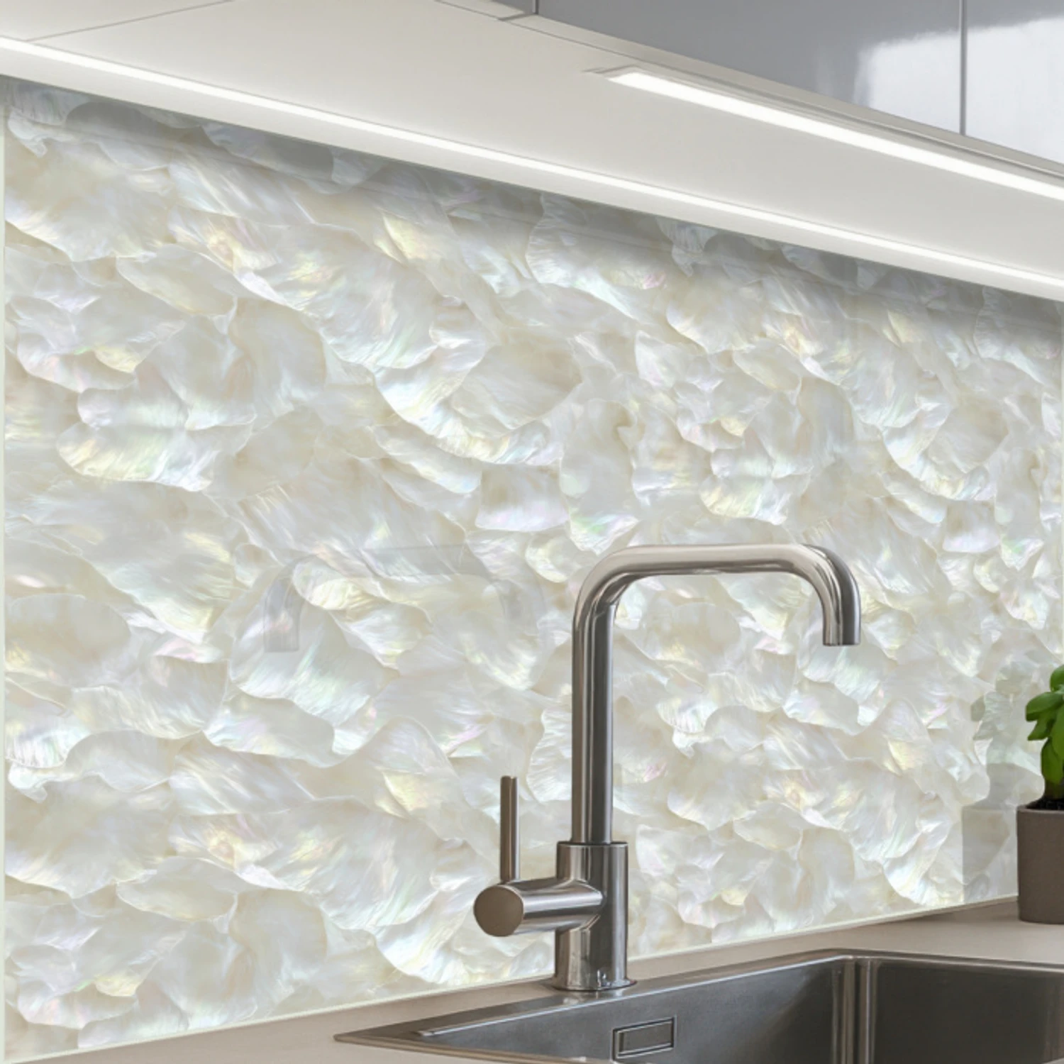 Parelmoerglans - Wit - Schelp keuken achterwand 2 middel 865 -zzzz3d_schuin